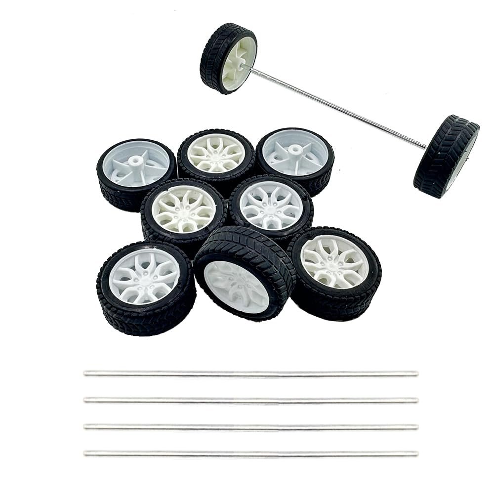 10PCS Toy Car Wheels 32mm Rubber Tire with 5PCS Shaft Round Axles for for DIY Model Toy RC Car Accessories Parts (2X32MM)