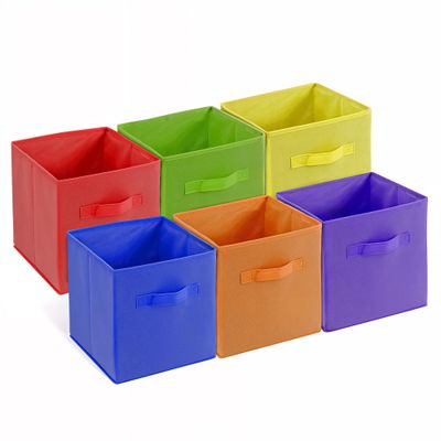 4E's Novelty 6 Packs 11 Inch Rainbow Color Storage Cube Bins, Colorful Storage Baskets For Nursery, Kids Room, Fabric Baskets For Toys, Clothes, Cube Bins for Classroom Organization & Storage