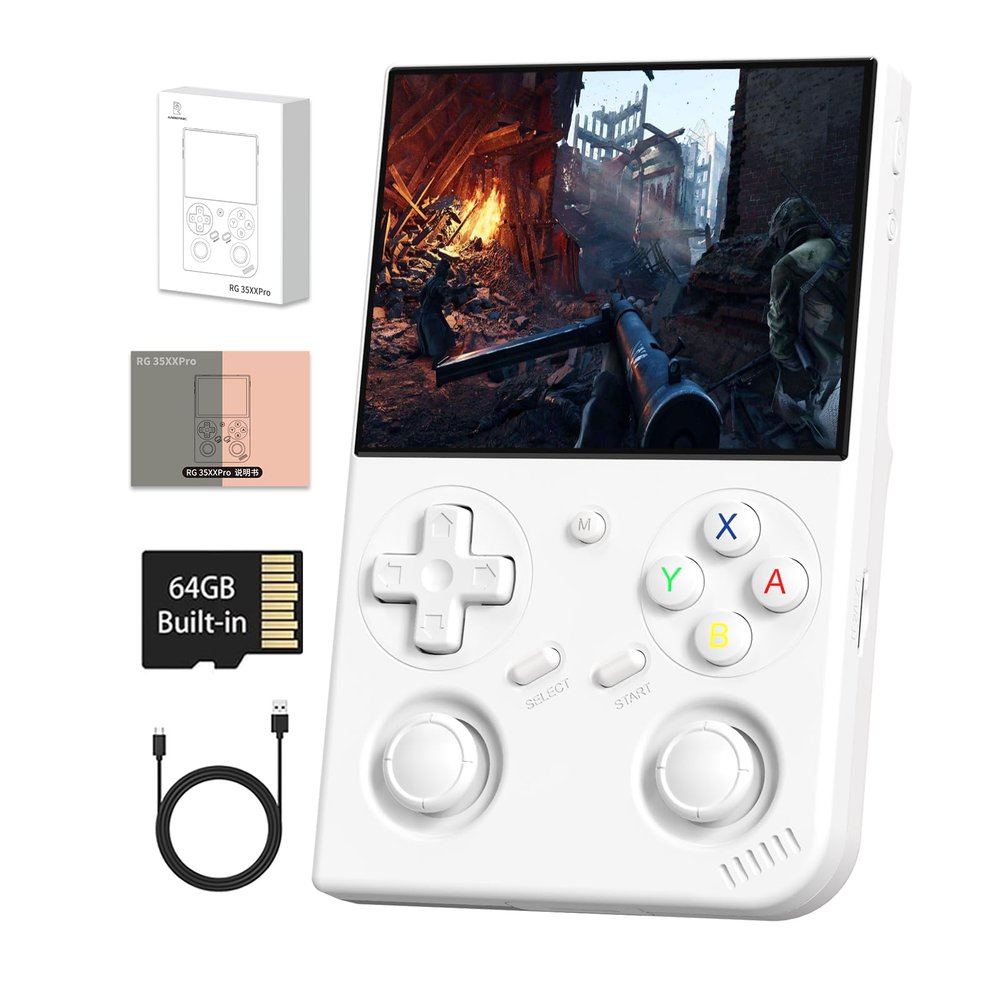 RG35XX Pro Handheld Game Consoles RG35XXPro Retro Gaming Console with 64GB Card 4353 Games Video Game Console Linux 64 Portable Pocket Arcade Support 30+ Simulators WiFi Bluetooth HD Output White