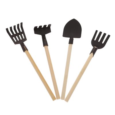 ToysCentral Basics 4Pcs Mini Gardening Tools for Shovel and Pitch Fork for Dollhouse Garden Play for Outdoor Activities and Creative Imagination