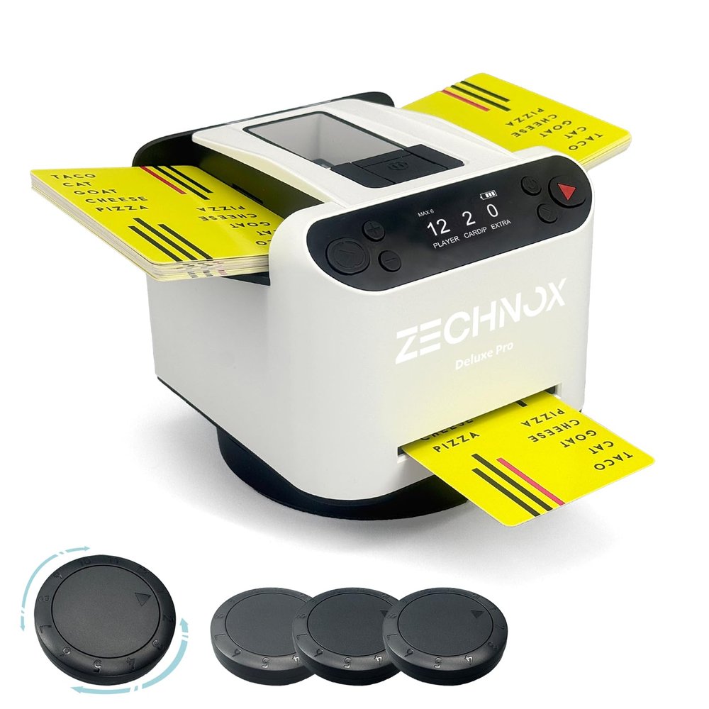 2025 New Smart 2-in-1 Automatic Card Shuffler and Dealer,Programmable Card Dealer,Card Shuffler 2 Deck,360 Rotation,Ultra Quiet,Rechargeable,Support 12 Players,with 4 Wireless Buttons (White&Black)