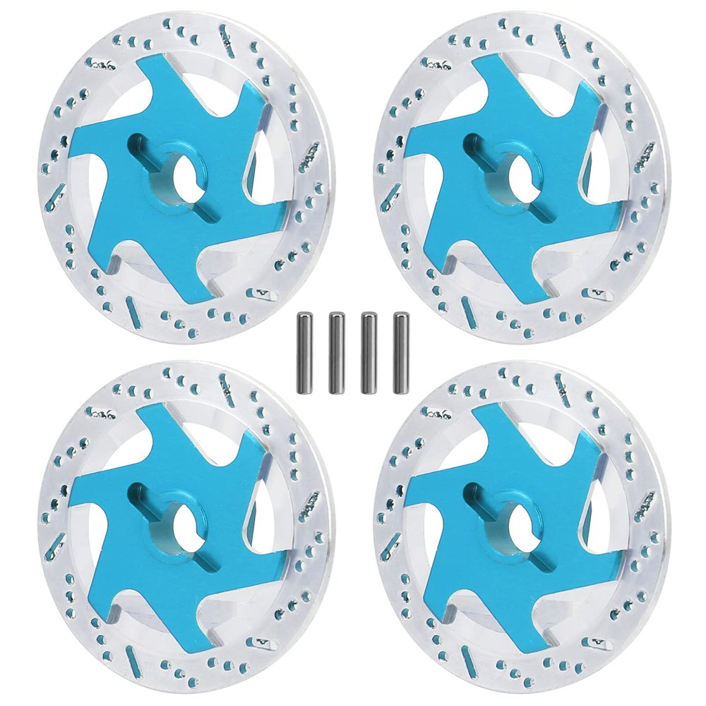 Jinlorion 4pcs Aluminum Alloy CNC Simulated Brake Disc Set, Lightweight and Durably Accessory for 1:10 RC Car, to Install, Replace Old or Damaged Ones, Size and Shape, (Blue)