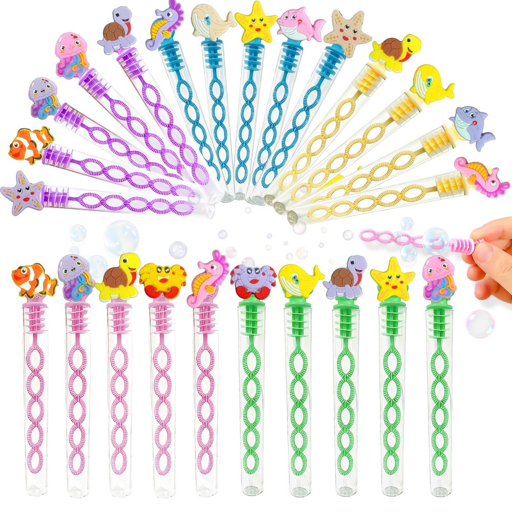 HOZKEAP 24 Packs Bulk Mini Ocean Animals Bubble Wands, Sea Animals For Kids Boys And Girls Toys,Holiday Party Favors Student Summer Party Supply