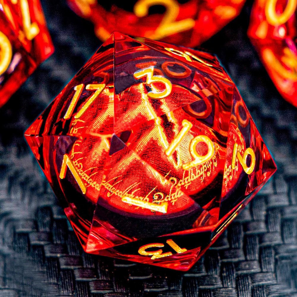 ARUOHHA DND Resin Dice Gazes Eye Dice Liquid Core Flaming RPG Sharp Edged Dice Set with Gift Box, Polyhedral D and D Dice Set Compatible with Dungeons Dragons Role Playing Game D20 D12 D10 D8 D6