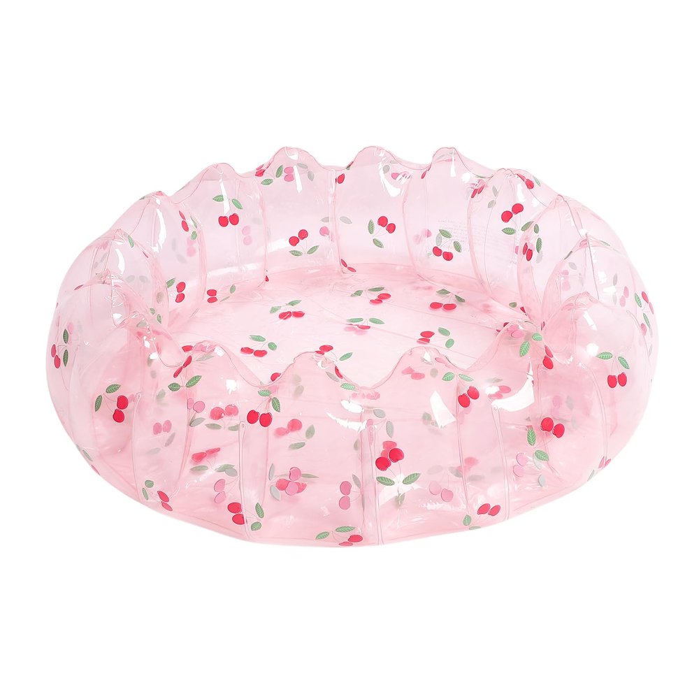 29 Inch Inflatable Swimming Pool, Portable PVC Play Pit Pool for Kids, Indoor Outdoor Backyard Transparent Cherry
