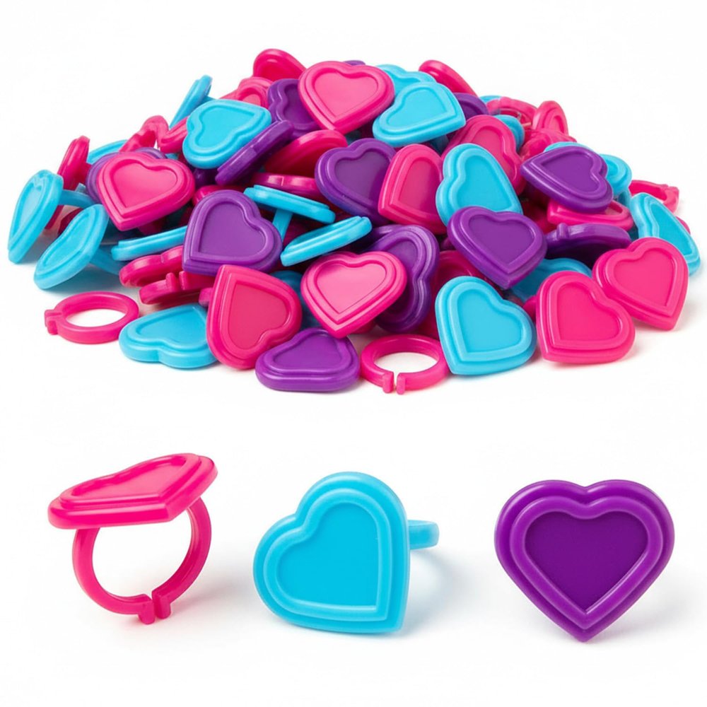 1" x 1" Bulk 144 Pc. Valentine's Day Heart-Shaped Plastic Rings