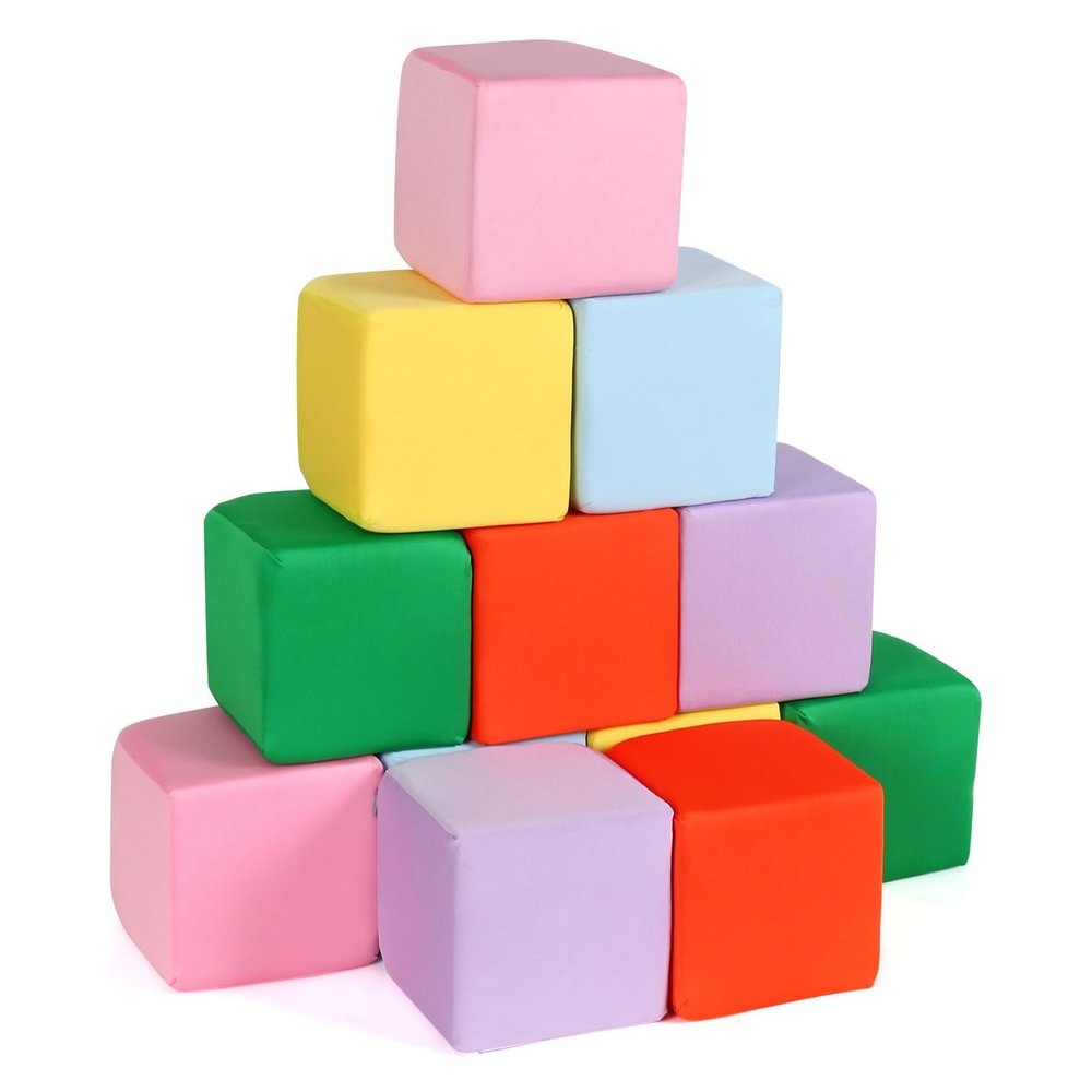 COZYTRAUM 12-Pack 5 Inch Foam Cubes, Soft Play Pit Fillers for Indoor Games, Trampoline & Rock Climbing Mats - 6 Colors (Yellow/Green/Blue/Pink/Purple/Orange)