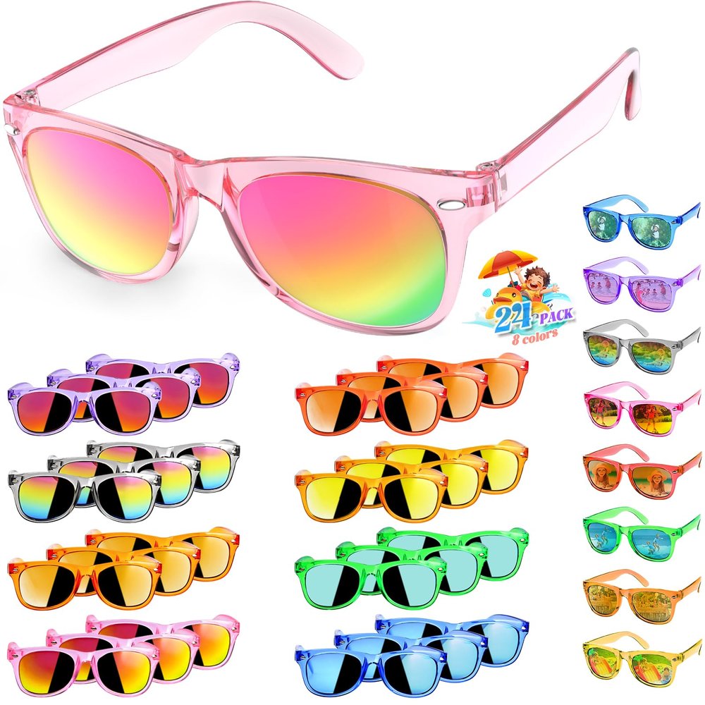 24 Pack Kids Sunglasses Bluk Party Favors - Goodie Bags Stuffers for Children Age 3-8,Boy Girl Neon Glasses with UV400 Protection,Birthday Classroom Graduation Gift,Pool Beach Party Supplies - nylytek