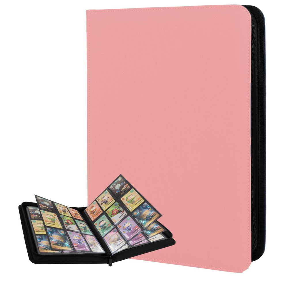 Trading Card Binder 9 Pocket with Zipper, Fvxldcz PU Cover Card Collection Binder 540 Cards Sleek Side-Loading Card Album, Sturdy Card Collection Folder for TCG, MTG, Yugioh, Sport Cards (Pink)