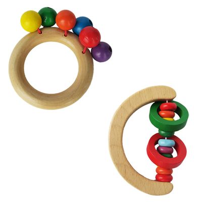 Yardwe 2Pcs Colorful Wooden Rattle for Early Educational Playthings for Auditory Development Safe Timber Material with Smooth Surface Present Choice Random Color