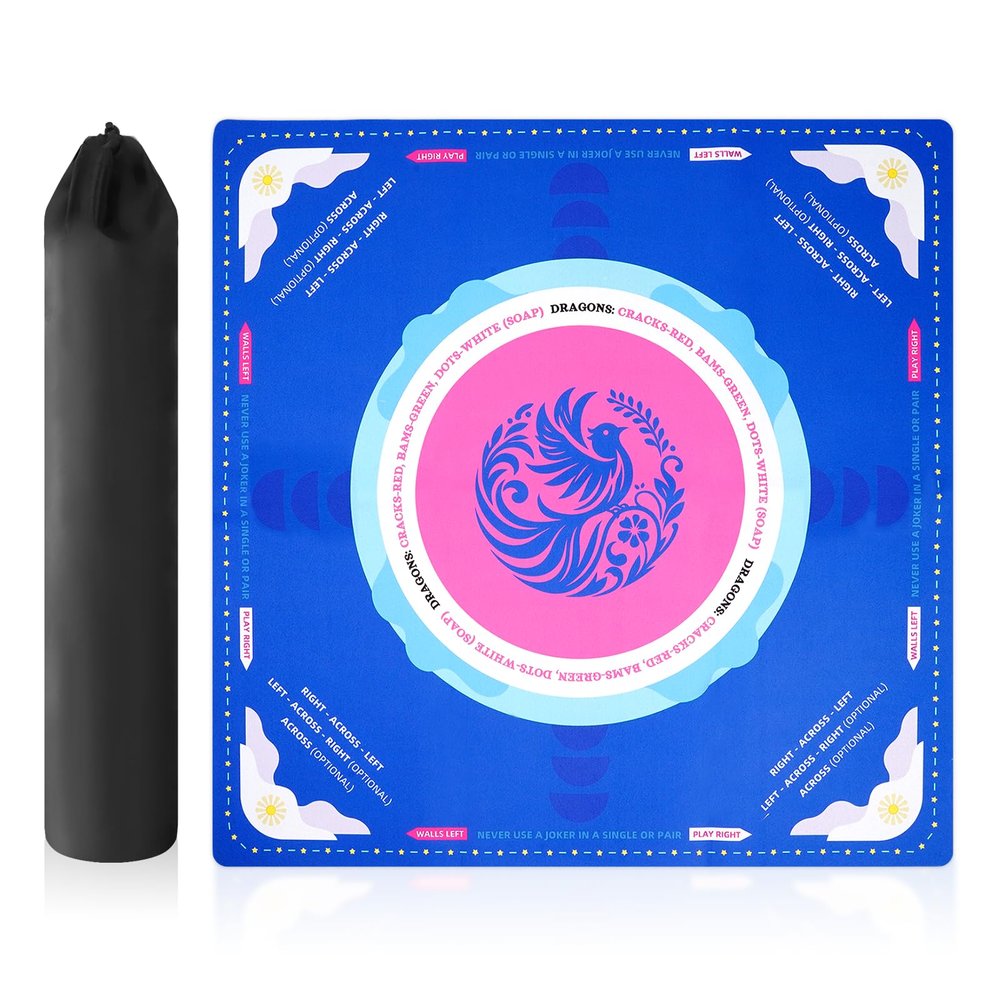 2025 Non-Slip Mahjong Mat, Quiet Noise Reduction Mahjong Mat for Table, Thickened Table Cover for Poker, Tile, Board Games(Blue Pattern)