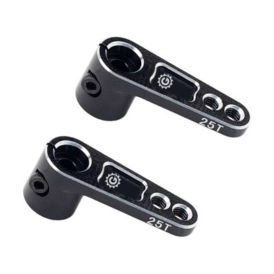 2PCS TGCWENG CNC Aluminum Alloy 25T Servo Horn 25 Teeth Steering Arm Horn Suitable with Losi Tamiya HPI HSP Redcat Axila SCX10 90046 TRX4 Etc 1/10 RC Crawler car (Black)