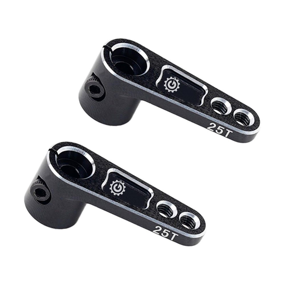 2PCS TGCWENG CNC Aluminum Alloy 25T Servo Horn 25 Teeth Steering Arm Horn Suitable with Losi Tamiya HPI HSP Redcat Axila SCX10 90046 TRX4 Etc 1/10 RC Crawler car (Black)