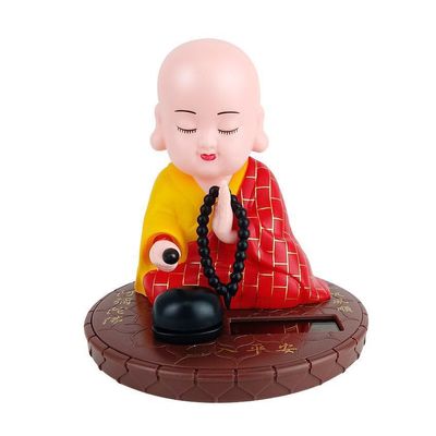 Solar Dancer Ornament - Dancing Buddhist Monk Solar Pal, Car Dashboard Decor, Office Desk Toy with Solar Power Motion, Unique Gift for Home & Travel (Red kasaya,Round Bottom)