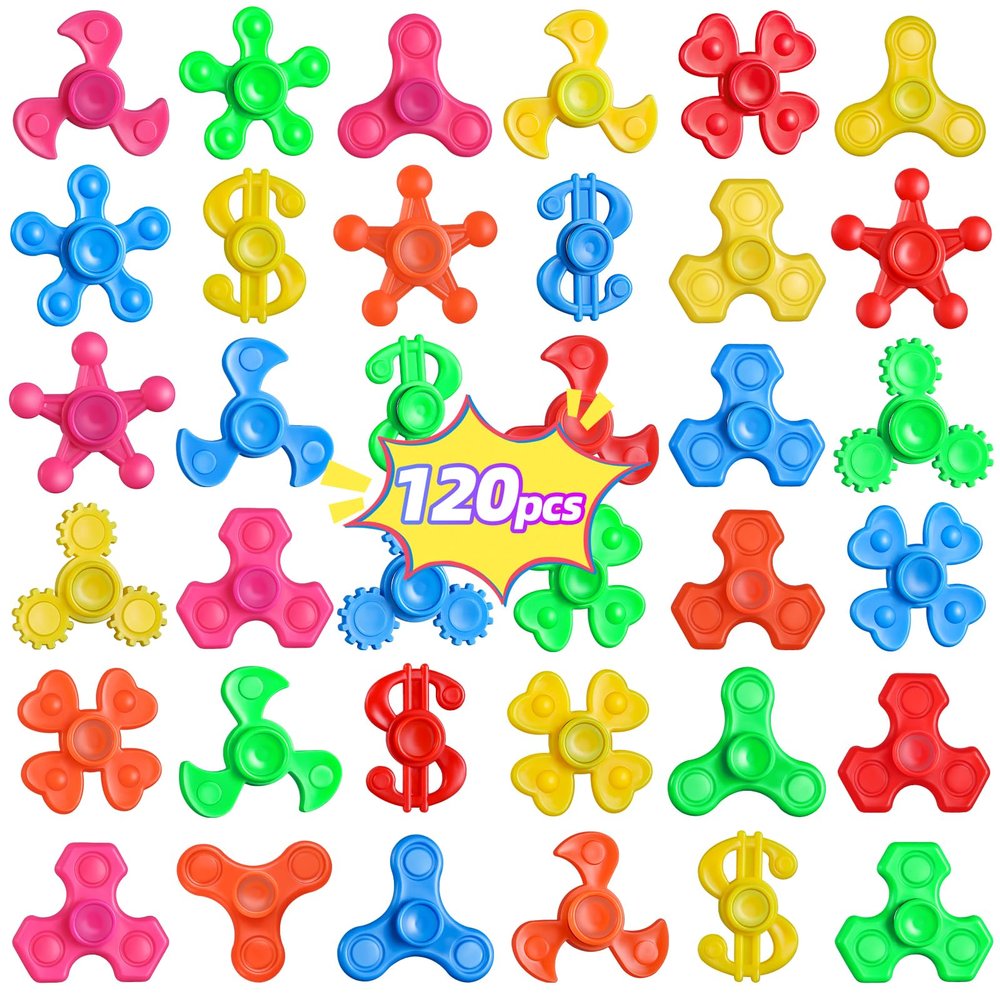 120pcs Mini Fidget Spinner Bulk, Stress Relief Sensory Fidget Toys Kids with Autism, Birthday Gifts Party Favors, Easter Basket Stuffers for Kids Classroom, Treasure Box Toys for Classroom Prizes