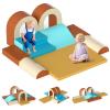 Olakids Toddler Climbing Toys Indoor, 10 Pieces Baby Foam Blocks Soft Play Set with PU Leather, Kids Climb Crawling Activity Gym Playground for 1+ Years (Brown) view 1