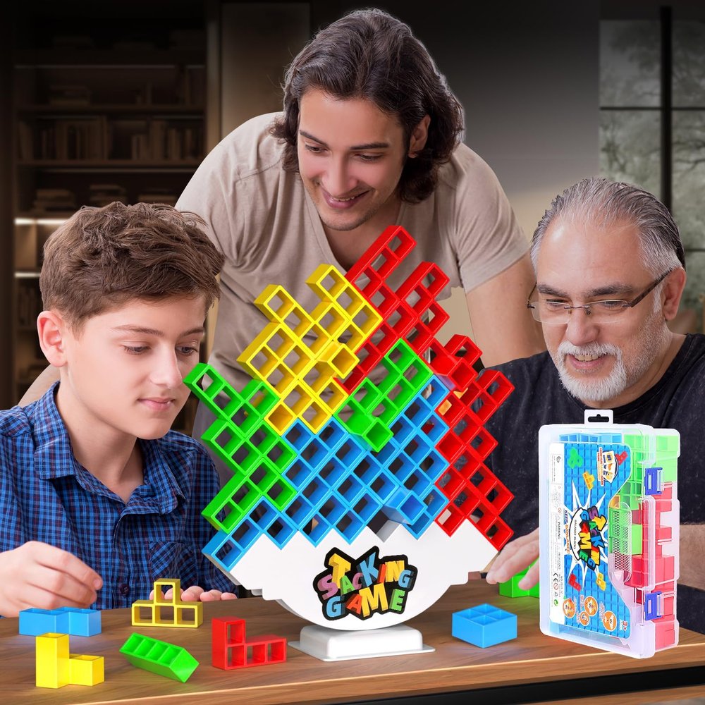 BBnote 48PCS Stack Game for Adult & Kids, Tetra Board Tower Games for Family Travel Party, 2 Players Balance Stacking Toy Attack, Team Toys Building Block