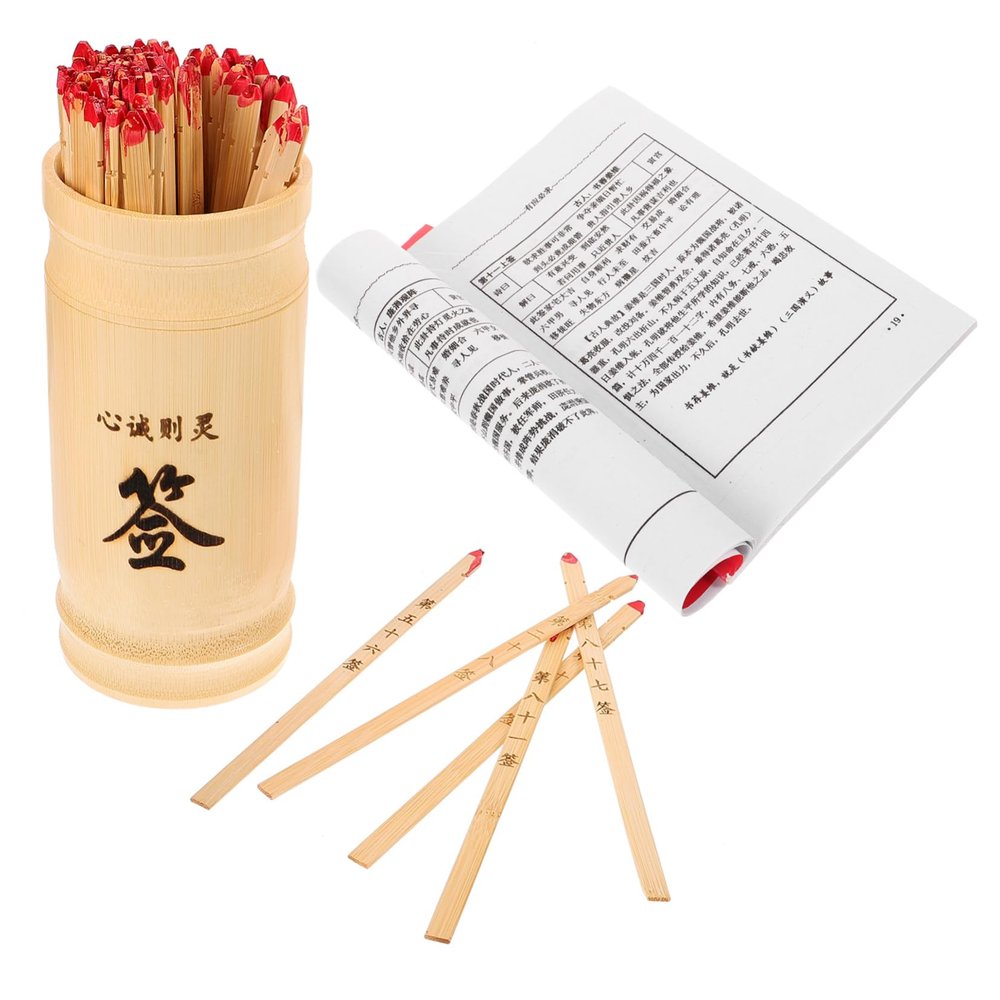 1Set Chinese Fortune Telling Sticks with Bucket Divination Book Traditional Buddhist Props for Family Gatherings Temples and Home Use