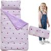 Toddler Nap Mat with Pillow and Blanket,Purple Heart Slumber Bags for Girls,Ultra Soft Kids Sleeping Bags with Roll Up Design,Perfect for Preschool,Daycare,Kindergarten-Purple view 1