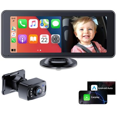 Baby Car Camera with 7" HD Touchscreen, Compatible with CarPlay and Android Auto, Featuring 1080P Split-View Night Vision and 150 Wide Angle for Rear Facing Car Seat