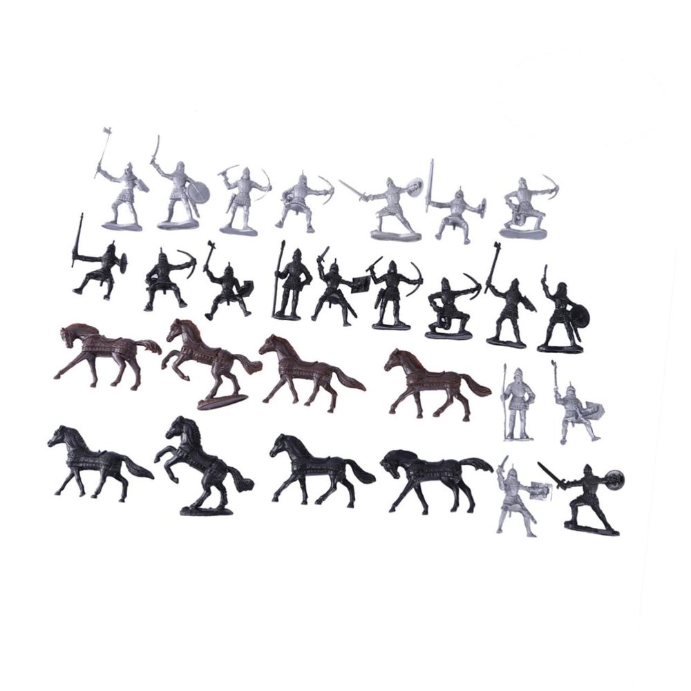 Abaodam 28 Pcs Warrior Soldiers Figures Playset with Soldiers Cavalrymen and Horses Mini Model for Present for Collectors and Educational Play