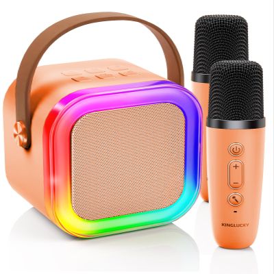 Kinglucky Mini Karaoke Machine for Kids, 2025 TOP Birthday Gifts Ideas for 3-12 Year Old Girls, Christmas Party Gifts Kids' Personal Video Players Accessories with 2 Wireless Microphones - Orange