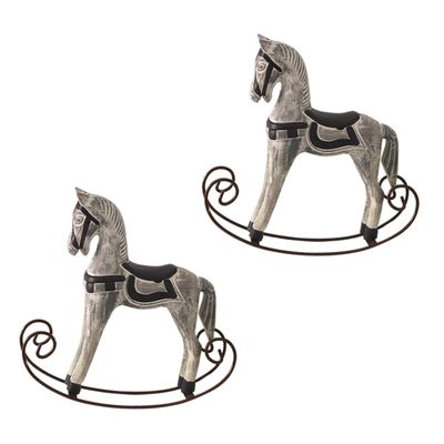 LIOOBO 2pcs Handmade Wooden Rocking Horse Ornament Decor for Boys and Girls Room Home Wall Decor Horse Art Grey