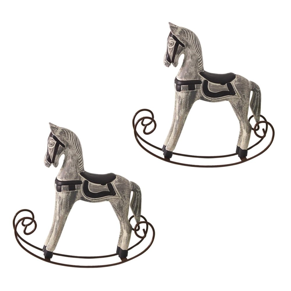 LIOOBO 2pcs Handmade Wooden Rocking Horse Ornament Decor for Boys and Girls Room Home Wall Decor Horse Art Grey
