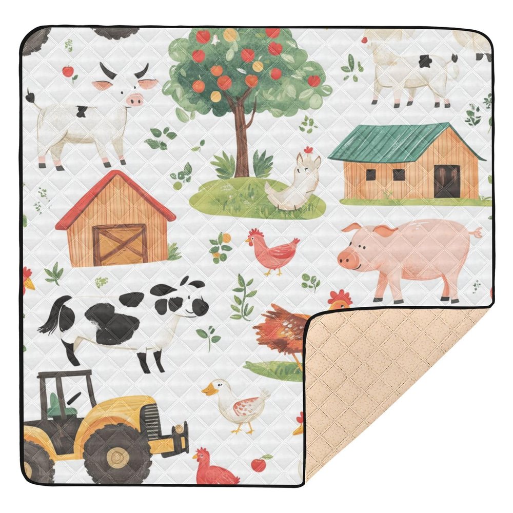 Kigai Farm Animals Baby Play Mat for Floor 50'' x 50'' Soft & Anti- Slip Crawling Mat Playpen Mat Waterproof Foldable Playmat for Infants, Babies, Toddlers