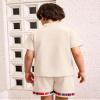ABEWIP Baby Boys Mexican Outfits Embroidery Fiesta Traditional Guayabera for Toddler Button Up Shirt+Shorts 2Pcs Apricot 3-4 Years view 2
