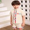 ABEWIP Baby Boys Mexican Outfits Embroidery Fiesta Traditional Guayabera for Toddler Button Up Shirt+Shorts 2Pcs Apricot 3-4 Years view 4