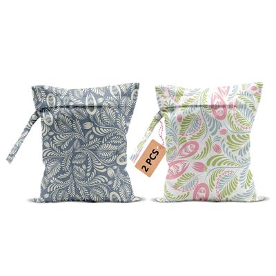 2Pcs Plant Wet Bags 12x10 Inch, Leaves Waterproof Travel Laundry Bags, Washable Reusable Wet Dry Bag for Swimsuit Pool Beach Diapers Dirty Yoga Gym Clothes, Plant Gifts for Women Friend Travelers