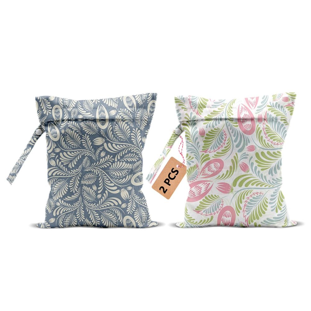 2Pcs Plant Wet Bags 12x10 Inch, Leaves Waterproof Travel Laundry Bags, Washable Reusable Wet Dry Bag for Swimsuit Pool Beach Diapers Dirty Yoga Gym Clothes, Plant Gifts for Women Friend Travelers