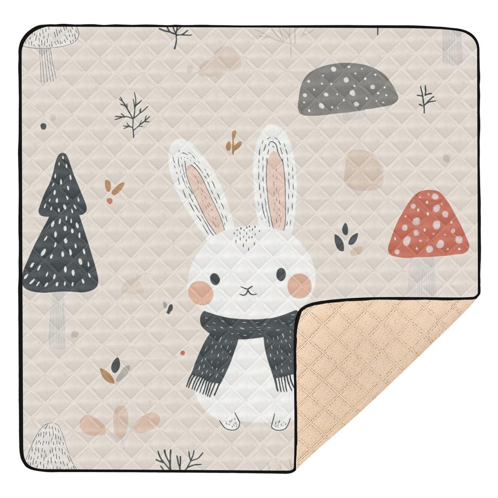 Kigai Cute Rabbit Baby Play Mat for Floor 50'' x 50'' Soft & Anti- Slip Crawling Mat Playpen Mat Waterproof Foldable Playmat for Infants, Babies, Toddlers