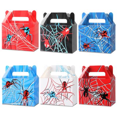 24Pcs Spider Party Favors Boxes Spider Web Paper Treat Box Birthday Supplies Red Blue Black Color Goodie Gift Boxes for Kid Boy Birthday Baby Shower Game Party Table Decoration 6 x 3.5 x 3 inches
