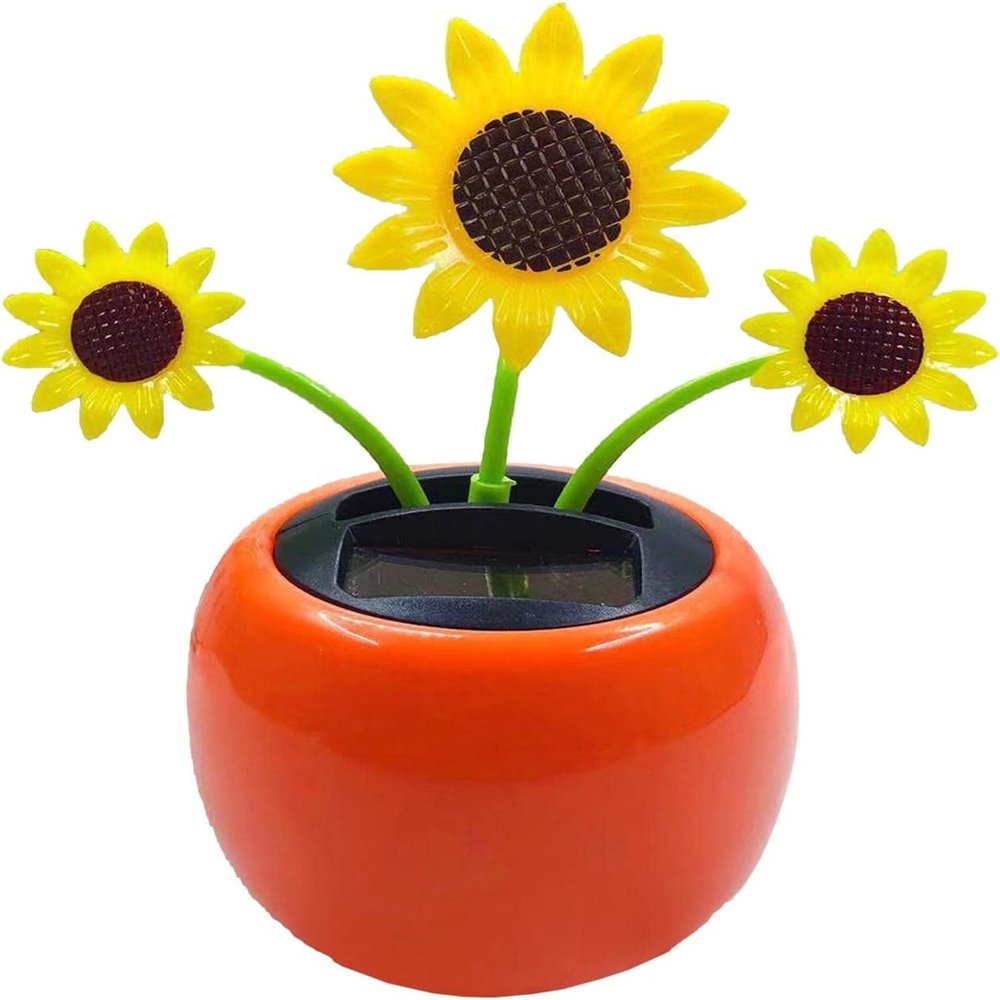 Solar Dancing Flower Car Decoration, Apple Blossom Sunflower with Honey Bee, Swinging Windowsill Ornament