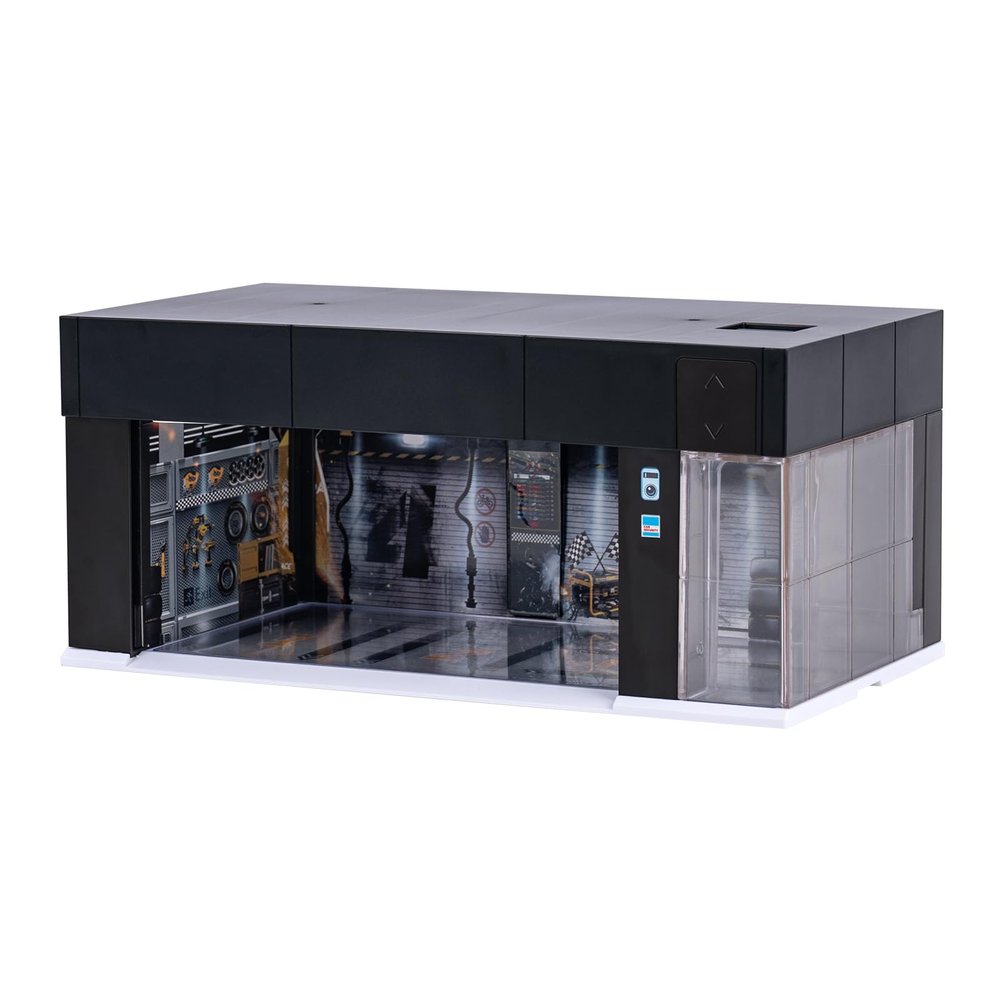 1/64 Scale Die-cast Car Display Case for Hot Wheels, with LED Lights and Voice Control, Model Car Display Eectric Garage Diorama Parking Lot for 1:64 Mini Toy Cars Display and Storage (Black)