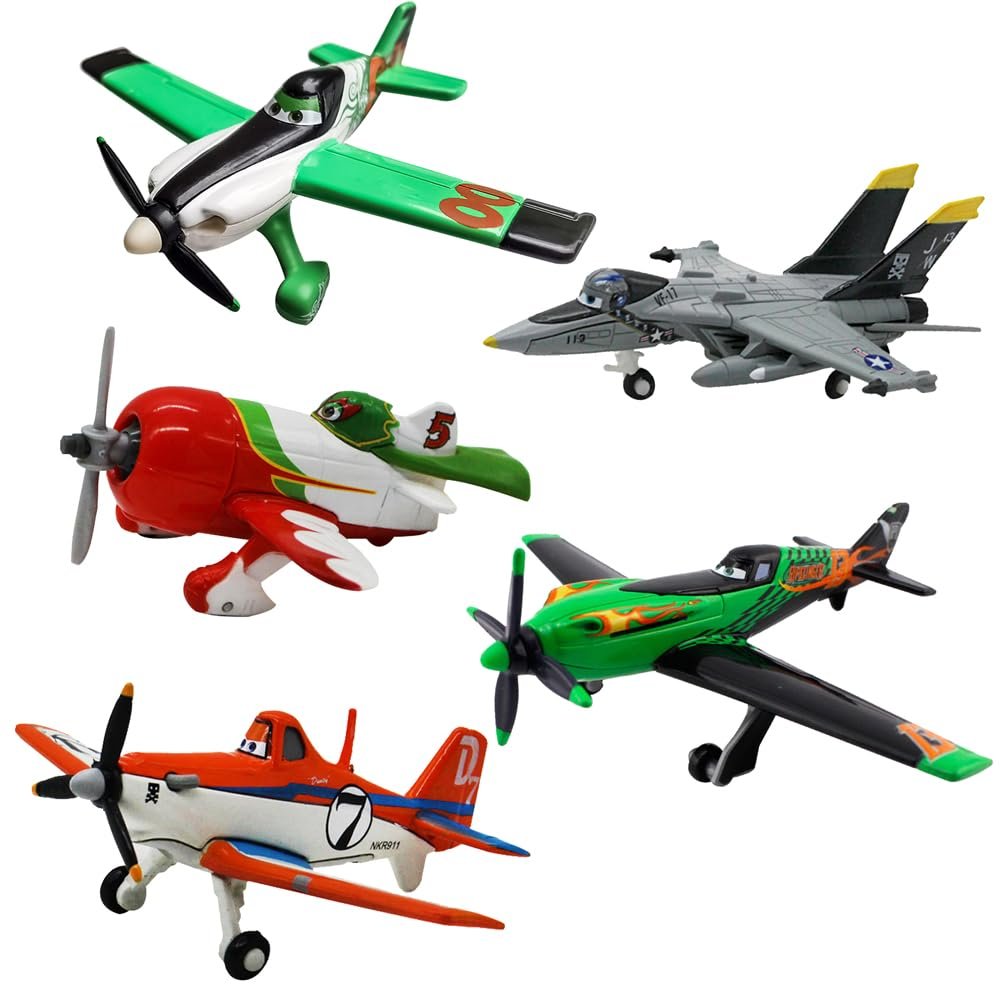 5 Pack Movie Planes Metal Diecast Airplane Toy Set, Including No. 7 Dusty, No. 5 Chupacabra, No.00 Zed, No. 13 Ripslinger and Bravo 113 (5 Pack Planes Set E)