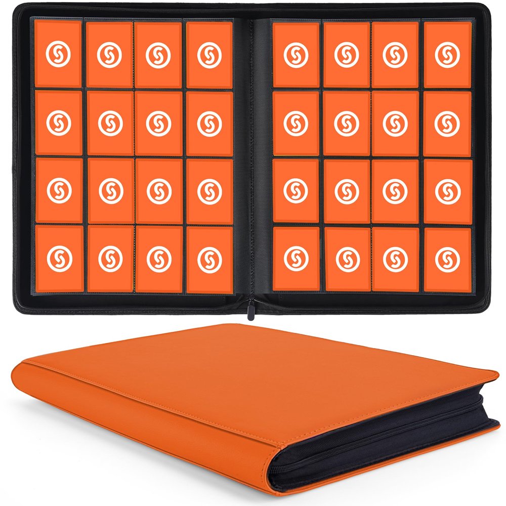 1000+ Pockets Trading Card Binder, Premium 16 Pocket Card Binder, Ringless Side Loading Collection Album Holder Folders for MTG, TCG, Game Cards & Sports Cards (Orange)