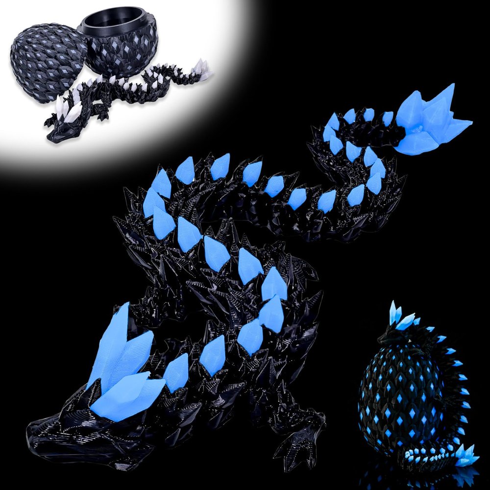 LOCYFENS 3D Printed Dragon Eggs Mystery Dragon Egg Articulated Animals Glow in The Dark Fidget Toy Crystal 3D Print Dinosaur Eggs for Kids Boys Girls Home Decor