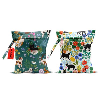 2Pcs Cat Wet Bags 12x10 Inch, Colorful Flowers Waterproof Travel Laundry Bags, Floral Reusable Wet Dry Bag for Swimsuit Pool Beach Diapers Dirty Yoga Gym Clothes, Cat Gifts for Women Friend Travelers