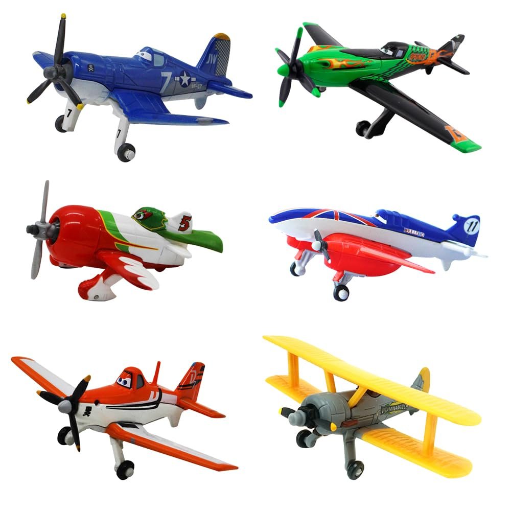 6 Pack Movie Planes Metal Diecast Airplane Toy Set, Including No. 7 Dusty, No. 7 Skipper, No. 5 Chupacabra, No. 13 Ripslinger, No. 11 Bulldog and Leadbottom (6 Pack Planes Set B)