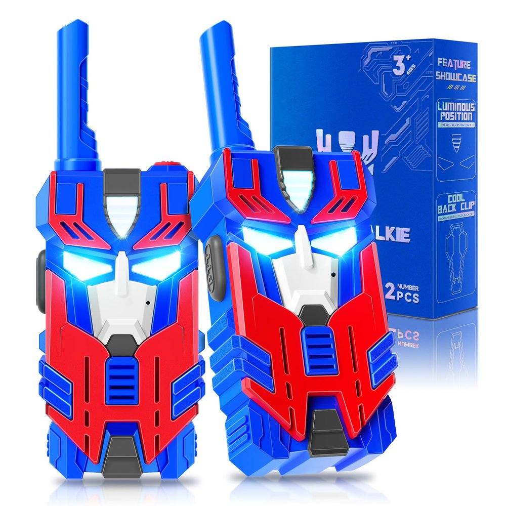 Transform Toys Walkie Talkies for Kids 2 Pack Blue Leader Robot, 2500 FT Range, Cool Eye Lights for 3 4 5 6 7 8 9 10 Year Old Outdoor Camping Toys, Birthday Gifts for Boys Ages 3-12