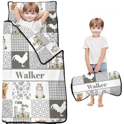 Personalized Toddler Nap Mat with Name Custom Cute HighlandCowBag Sleeping Bag with Pillow & Blanket for Gitls Boys Ideal Slumber Bags for Daycare, Preschool & Kindergarten