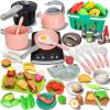 168Pcs Kids Play Kitchen Accessories Toy Set, Pretend Cooking Food Playset with Induction Cooktop, Pot, Pan, Utensils, Cutting Fruit, Prop Money & Shopping Basket, Learning Gifts for Toddler Girl Boy view 1