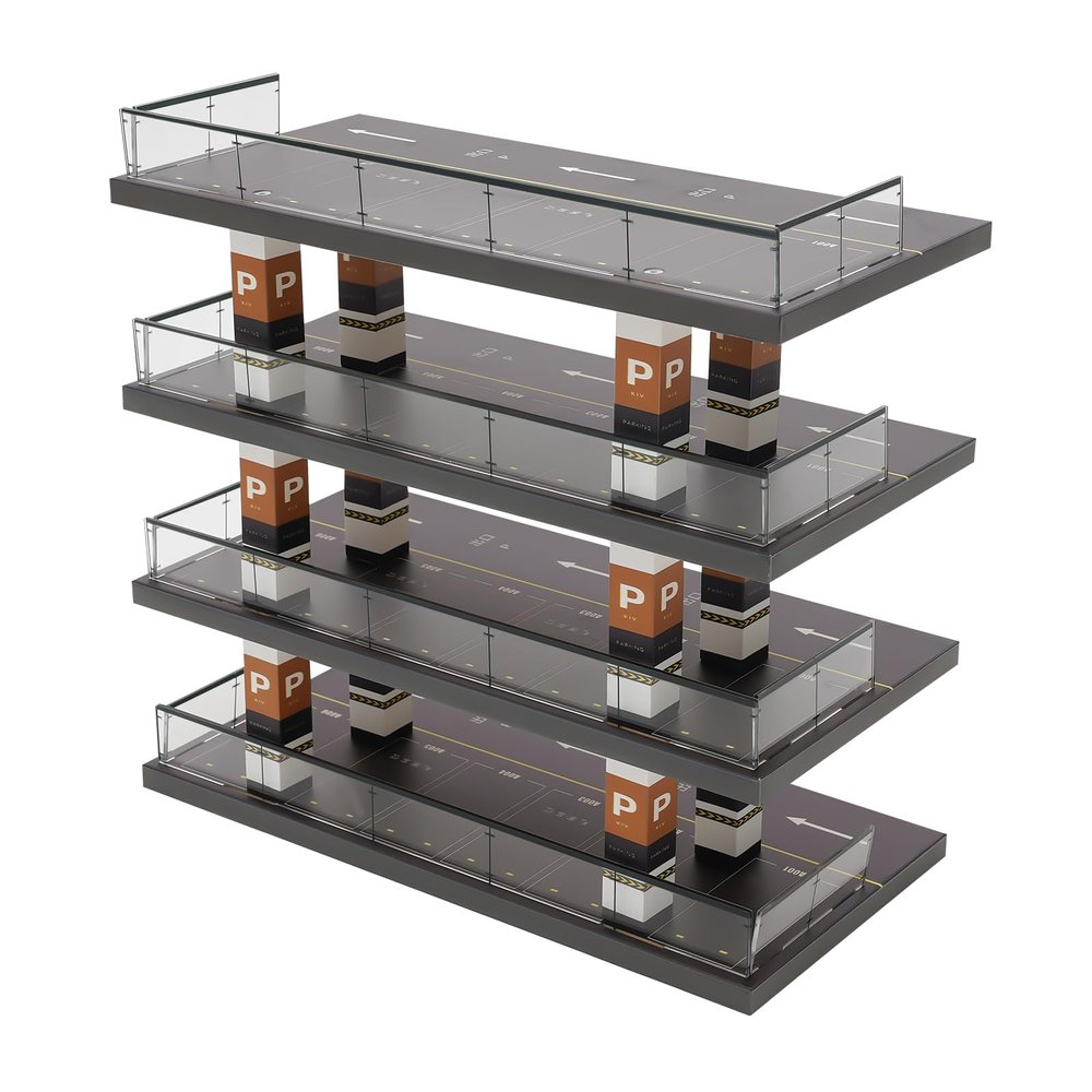 Acrylic Parking Lot, 1:64 Scale Car Model Display Case with 24 Parking Spaces, 4-Tiers Parking Lot Model for Store Simulation Car, Parent-Child Interactive Educational Toys