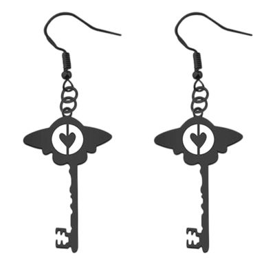 Monghuis 1 Pair Acrylic Heart Wing Earrings Key Cosplay Earrings Fashion Ear Jewelry Heart Drop Earrings for Woman