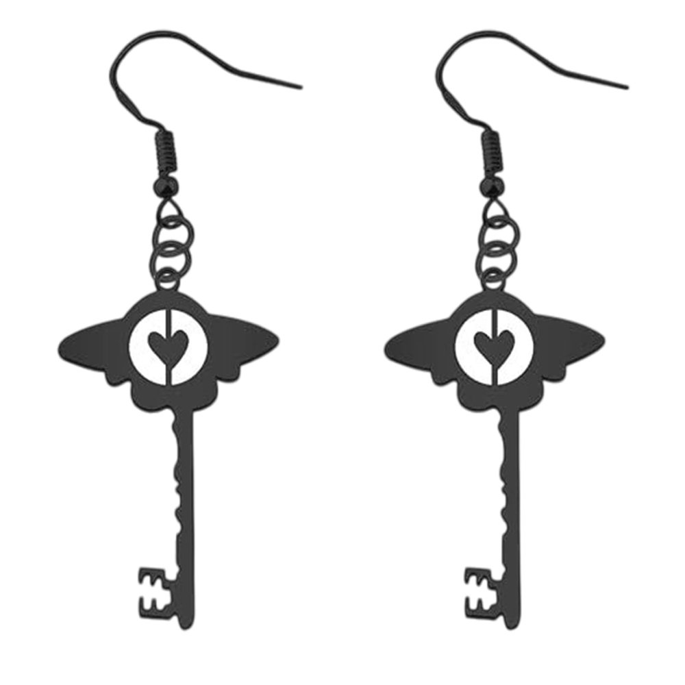 Monghuis 1 Pair Acrylic Heart Wing Earrings Key Cosplay Earrings Fashion Ear Jewelry Heart Drop Earrings for Woman