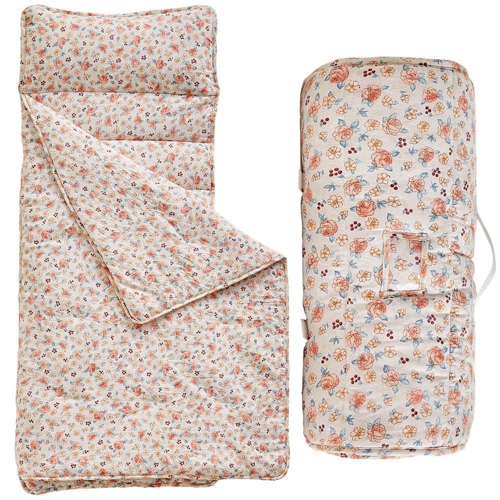 Toddler Nap Mat with Pillow and Blanket,Soft Slumber Bags for Girls,Kids Sleeping Bags with Roll Up Design,Pink Floral Nap Mats for Preschool,Daycare,Kindergarten,Fits Ages 3-6 Years-Pink