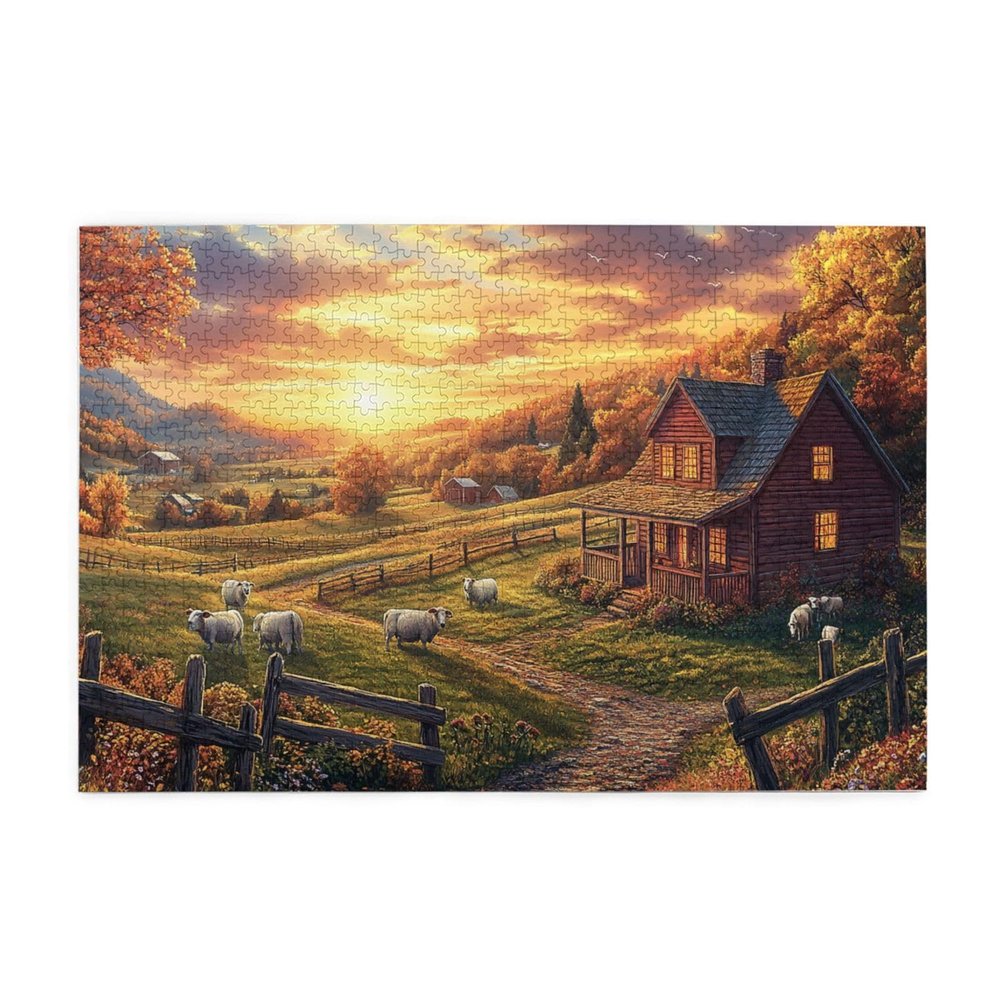 BEAROWL Sunset Farm Sheep1000 Pcs Wooden Jigsaw Puzzles for Adults,Ulet Your Imagination Run WildHoliday Time Entertainment GamesChallenge to YourselfHands-On Assembly Home Dcor Wall Art